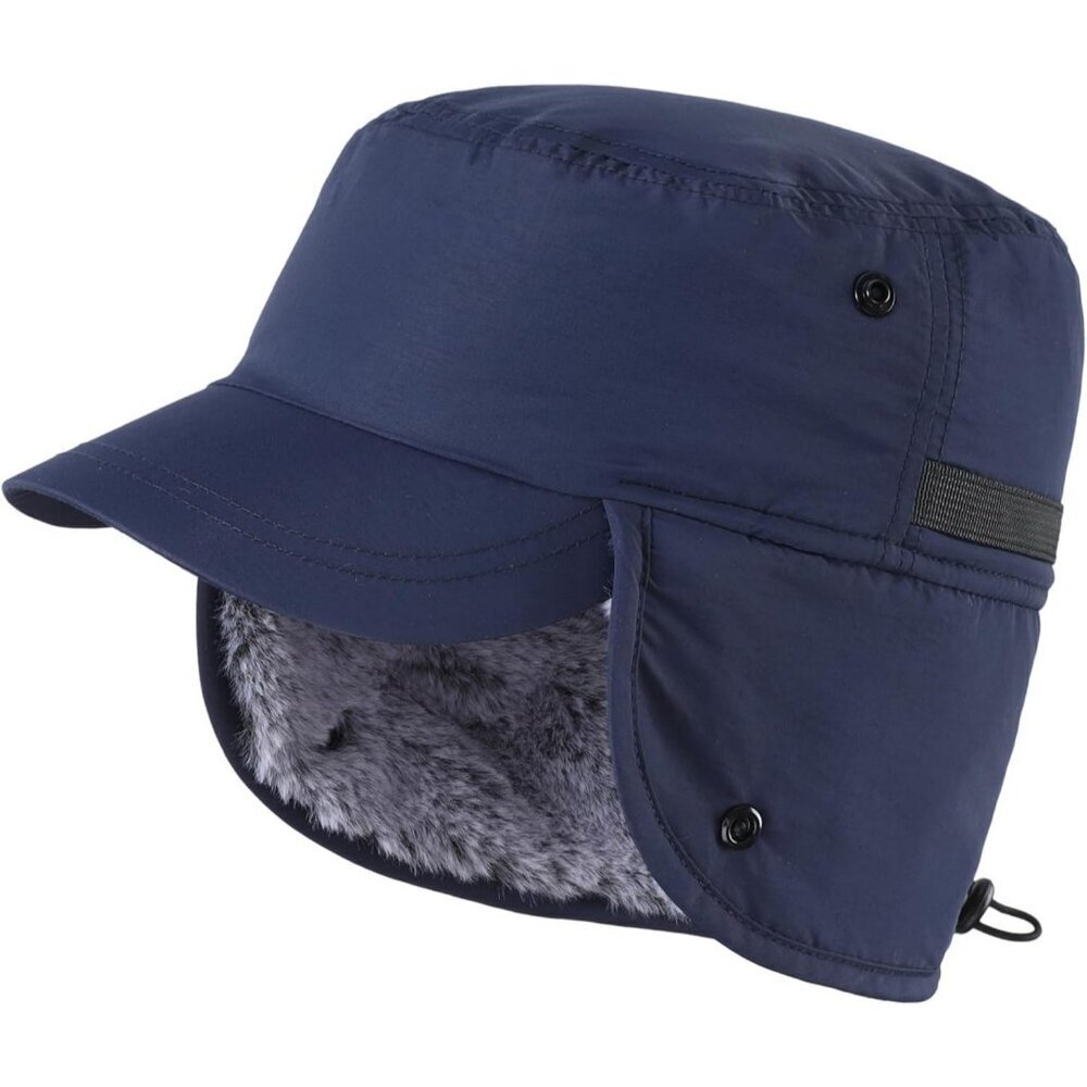 Men Navy Winter Trapper Faux Fur Earflaps Visor Baseball Cap Hat